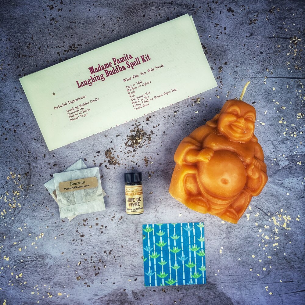 Kit de Hechizo de Vela de la Abundancia del Buda que Ríe - Magia para la Riqueza, Suerte y Prosperidad
