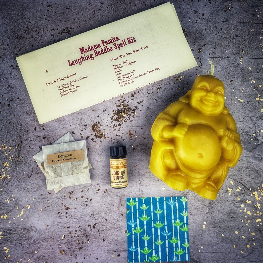 Kit de Hechizo de Vela de la Abundancia del Buda que Ríe - Magia para la Riqueza, Suerte y Prosperidad