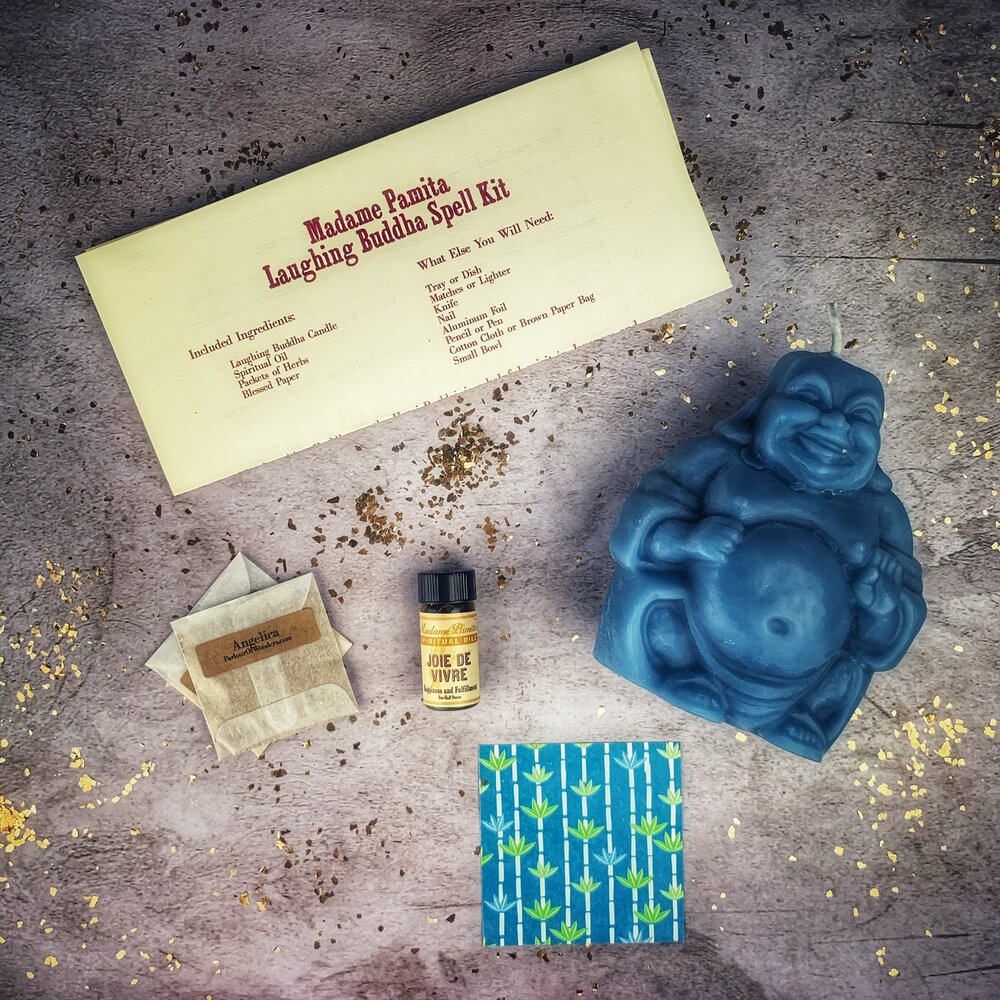 Kit de Hechizo de Vela de la Abundancia del Buda que Ríe - Magia para la Riqueza, Suerte y Prosperidad