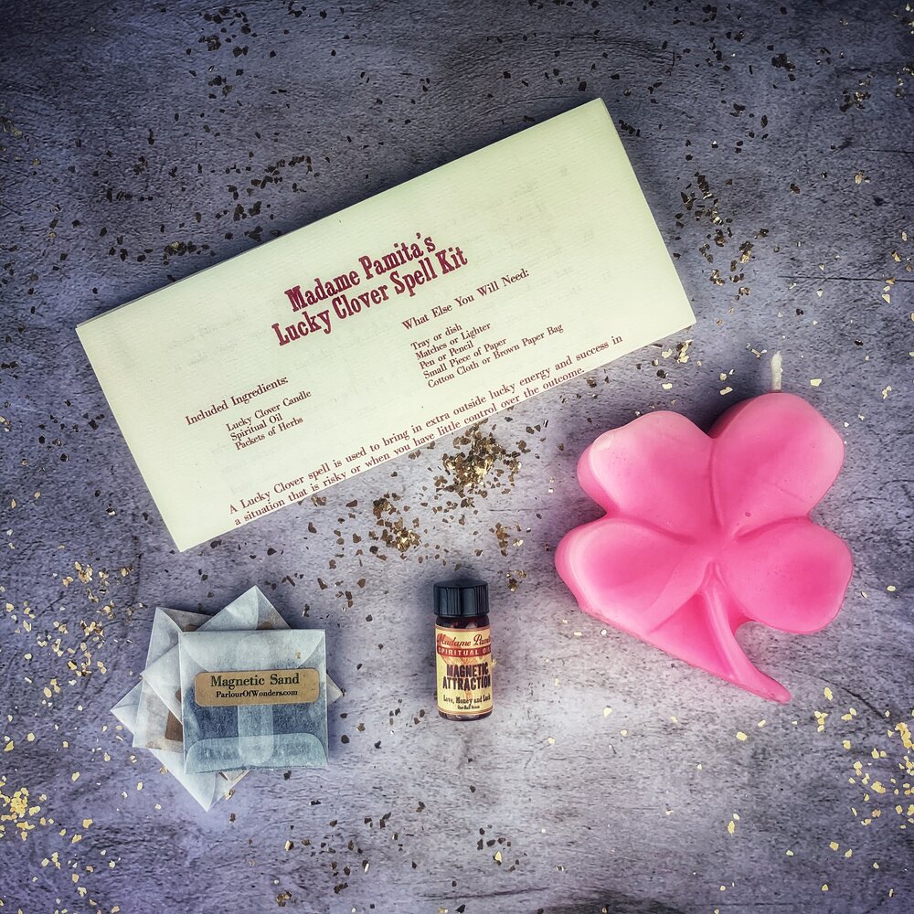 Kit de hechizos de velas Lucky Clover - Buena fortuna y golpes de suerte