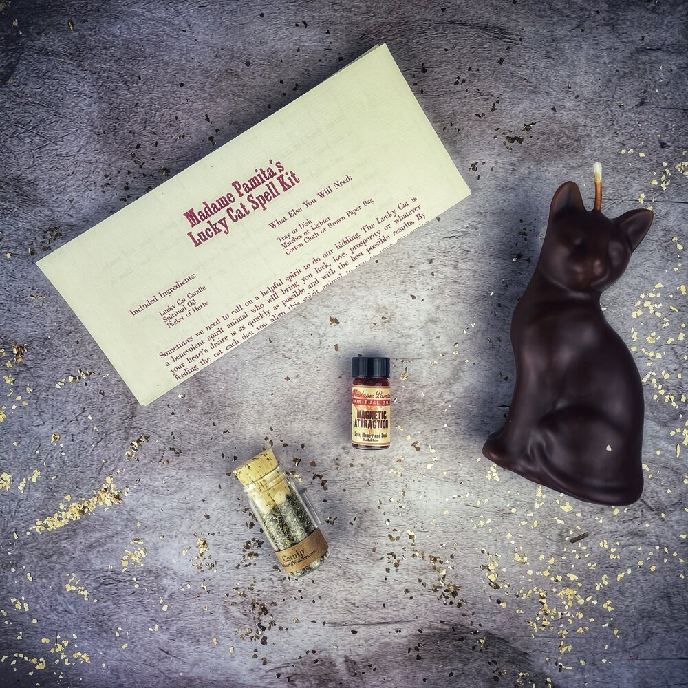 Kit de hechizo con vela del Gato de la Suerte - Magia de acción rápida y manifestación
