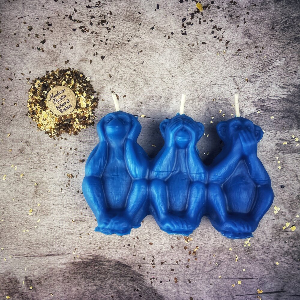 Vela de Hechizo de Cera de Abeja de los Tres Monos Sabios - Detén los Chismes Celosos y Silencia a los Enemigos Magia