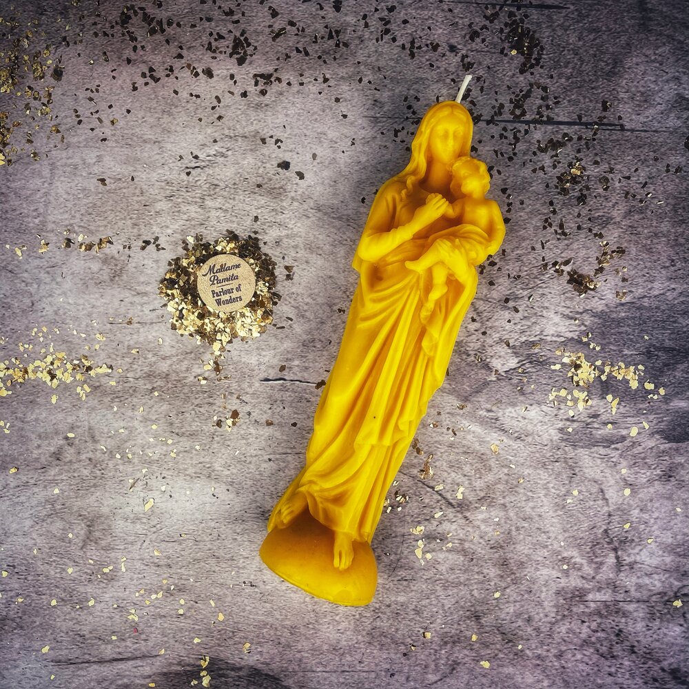 Vela de cera de abeja de la Madre María – Protección Divina y Magia de Amor Incondicional
