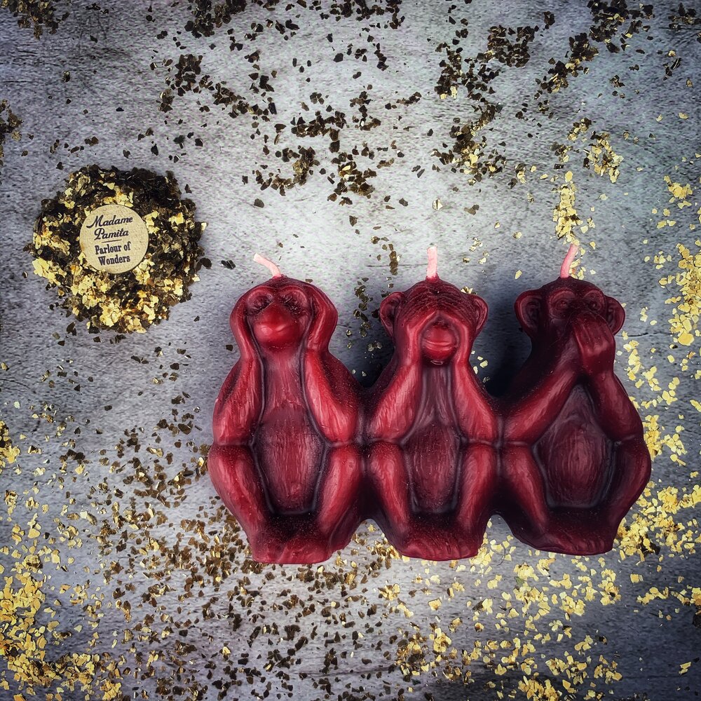 Vela de Hechizo de Cera de Abeja de los Tres Monos Sabios - Detén los Chismes Celosos y Silencia a los Enemigos Magia