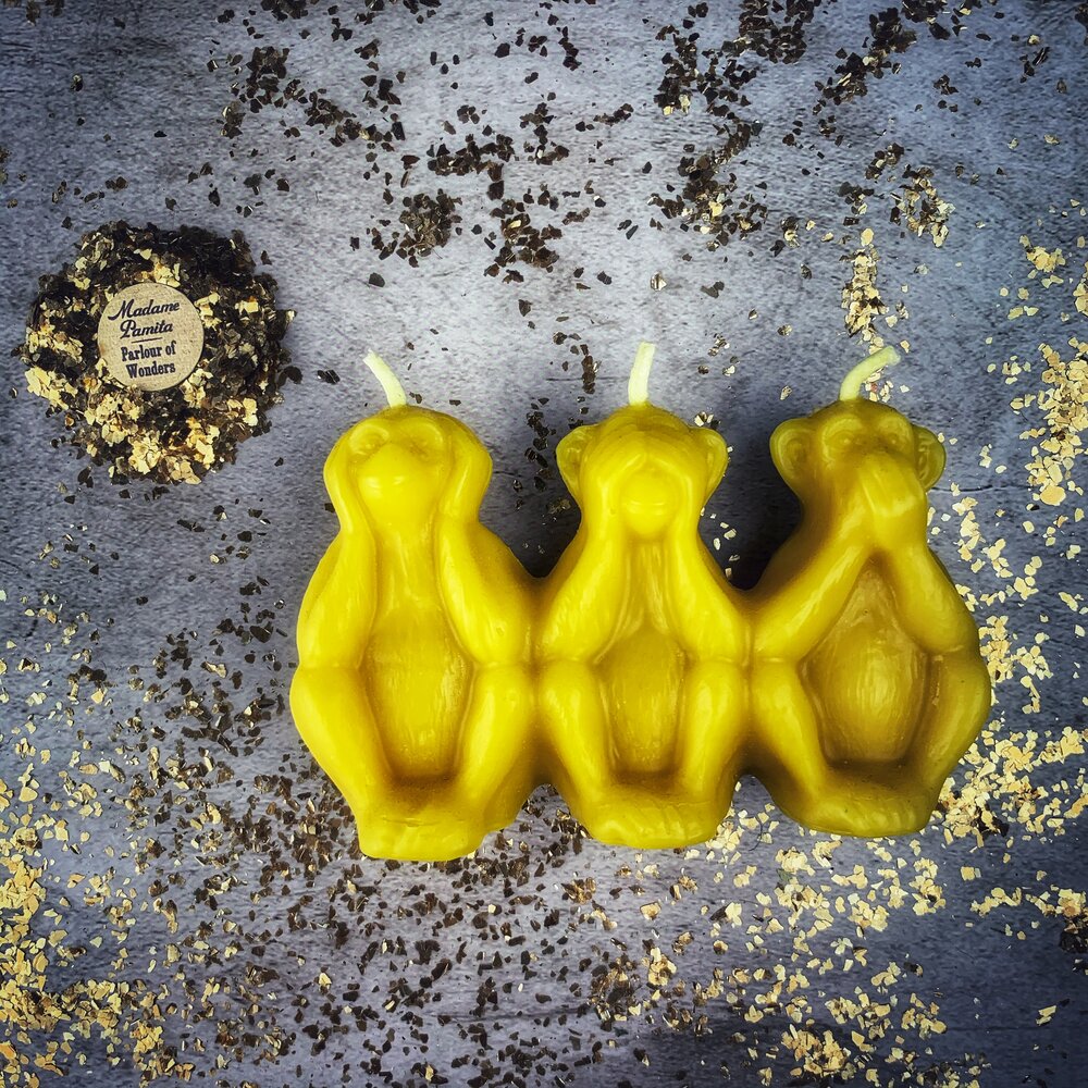 Vela de Hechizo de Cera de Abeja de los Tres Monos Sabios - Detén los Chismes Celosos y Silencia a los Enemigos Magia