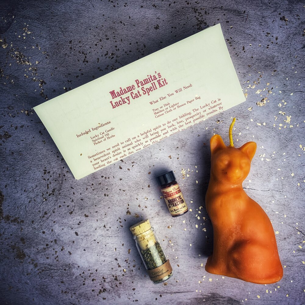 Kit de hechizo con vela del Gato de la Suerte - Magia de acción rápida y manifestación