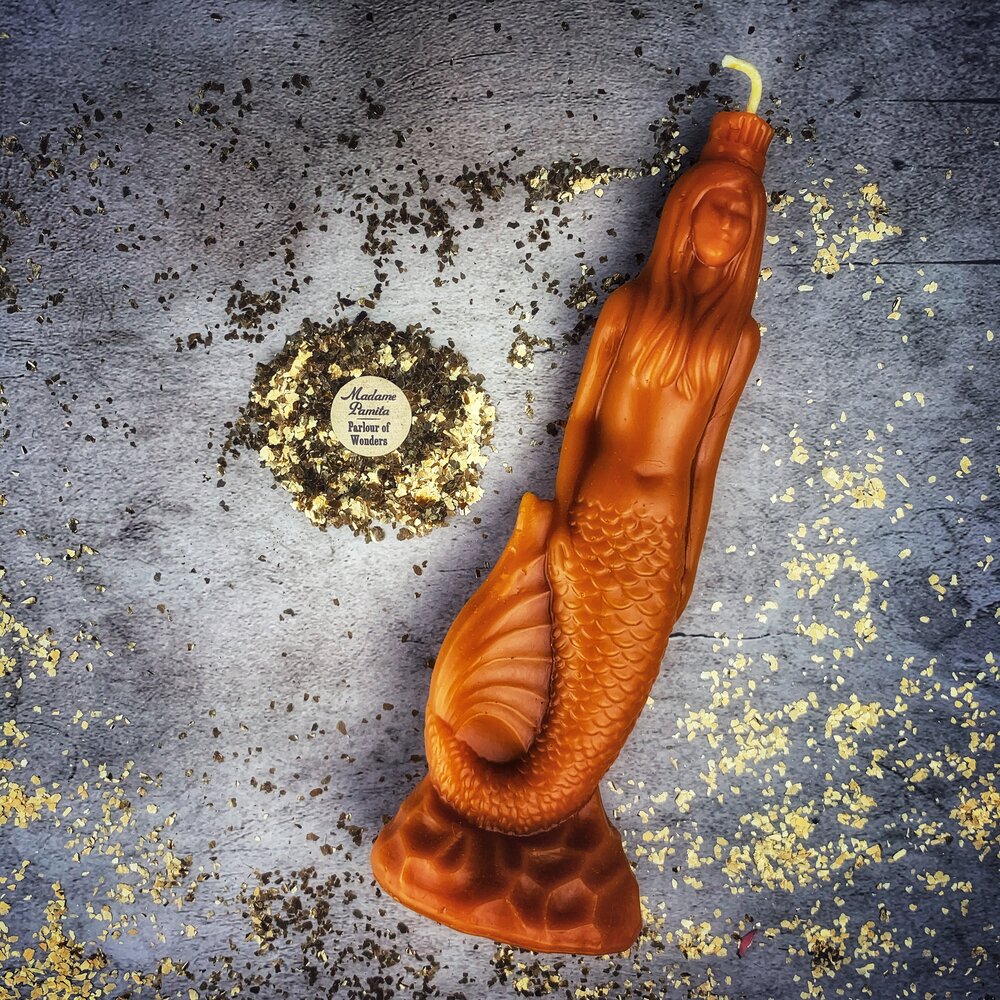 Vela de cera de abejas "Magia de sirena" - Magia de amor, belleza y diosas del agua