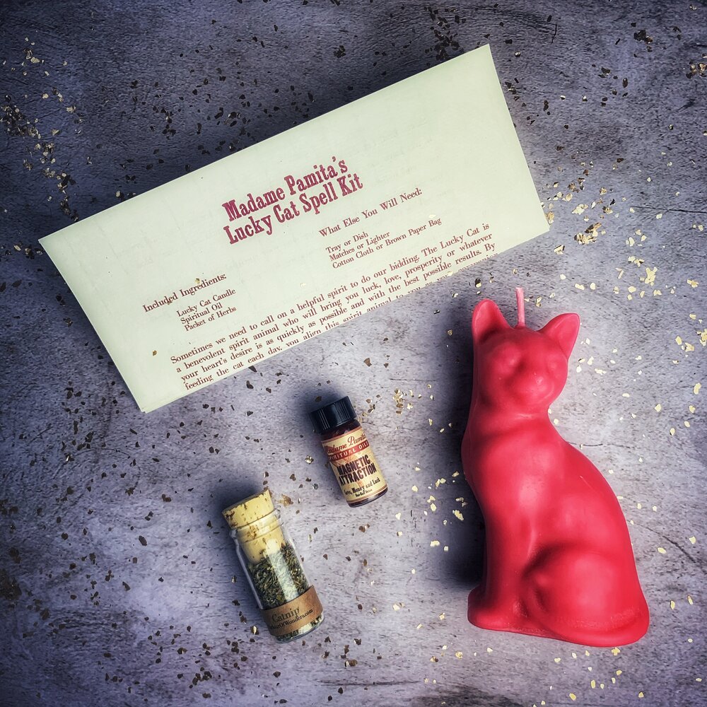 Kit de hechizo con vela del Gato de la Suerte - Magia de acción rápida y manifestación