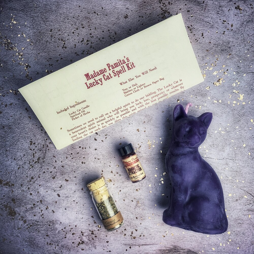 Kit de hechizo con vela del Gato de la Suerte - Magia de acción rápida y manifestación
