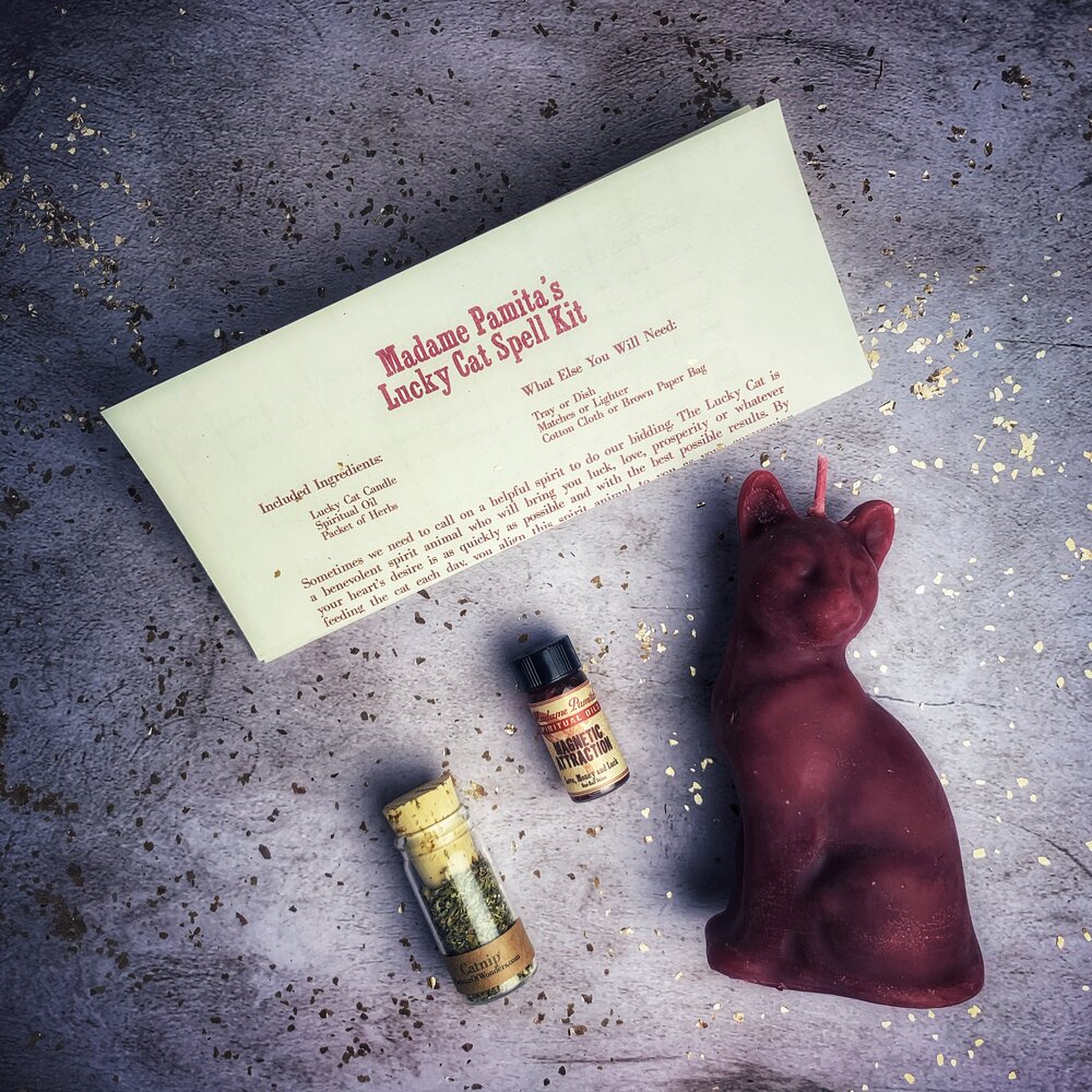 Kit de hechizo con vela del Gato de la Suerte - Magia de acción rápida y manifestación