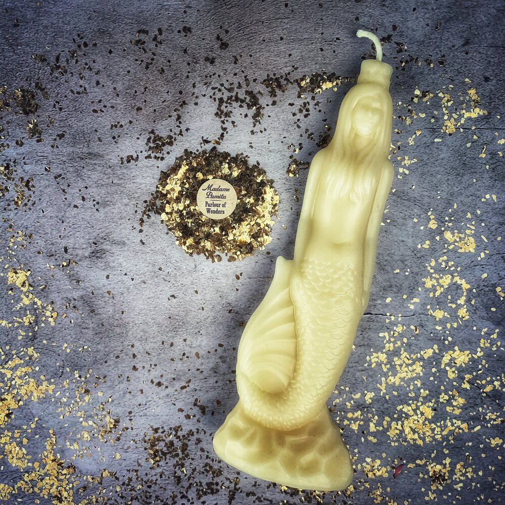 Vela de cera de abejas "Magia de sirena" - Magia de amor, belleza y diosas del agua