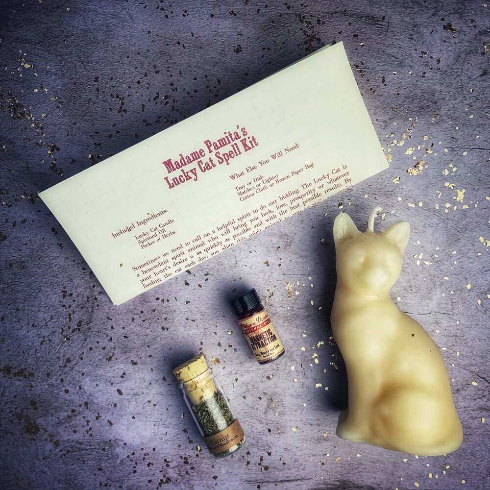 Kit de hechizo con vela del Gato de la Suerte - Magia de acción rápida y manifestación
