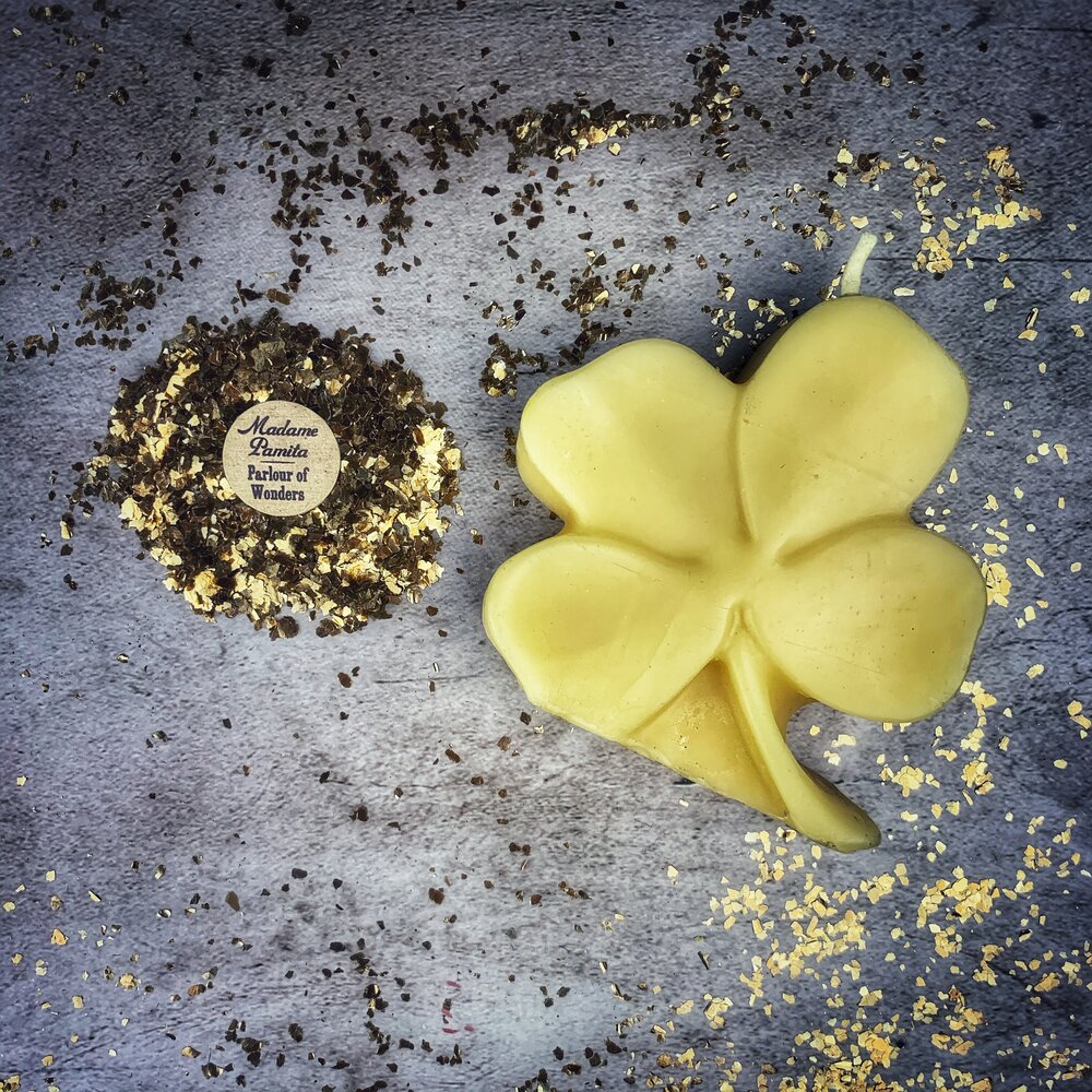 Vela de hechizo de cera de abejas de trébol de cuatro hojas de la suerte - Magia de buena fortuna y golpes de suerte
