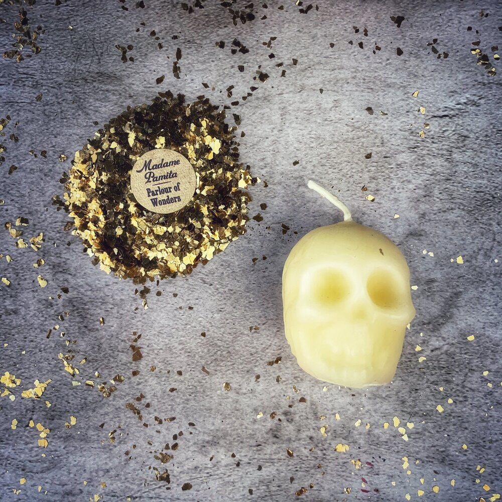 Vela Mágica de Calavera Pequeña de Cera de Abeja - Influencia Mental y Sabiduría Ancestral