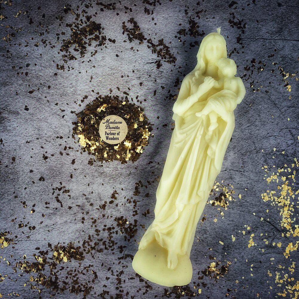 Vela de cera de abeja de la Madre María – Protección Divina y Magia de Amor Incondicional