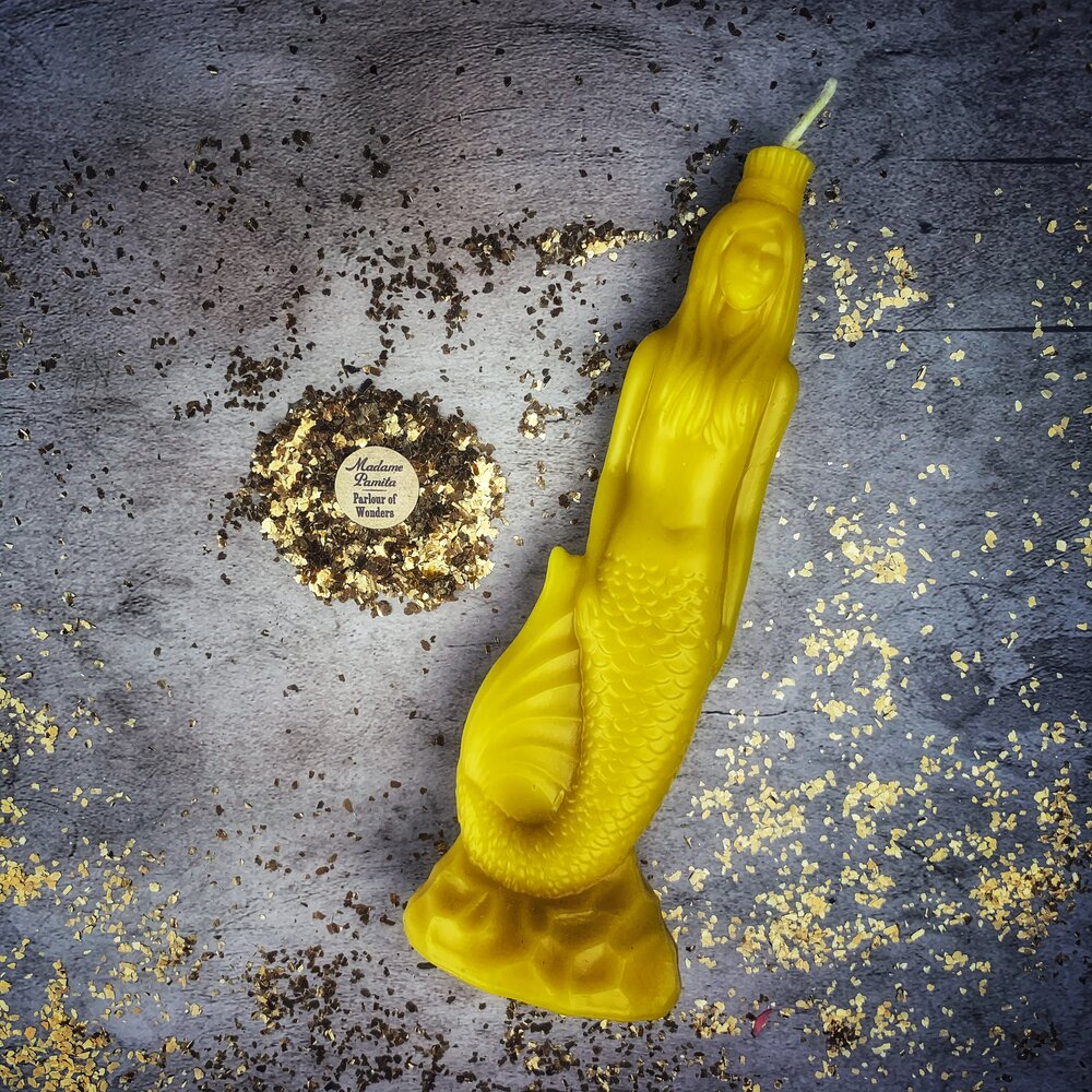 Vela de cera de abejas "Magia de sirena" - Magia de amor, belleza y diosas del agua
