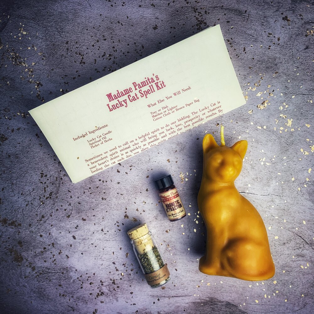 Kit de hechizo con vela del Gato de la Suerte - Magia de acción rápida y manifestación