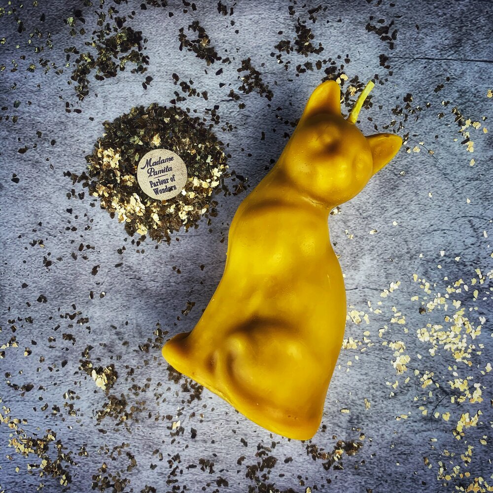 Vela Mágica Gato de la Suerte de Cera de Abeja - Acción Rápida y Magia de Manifestación