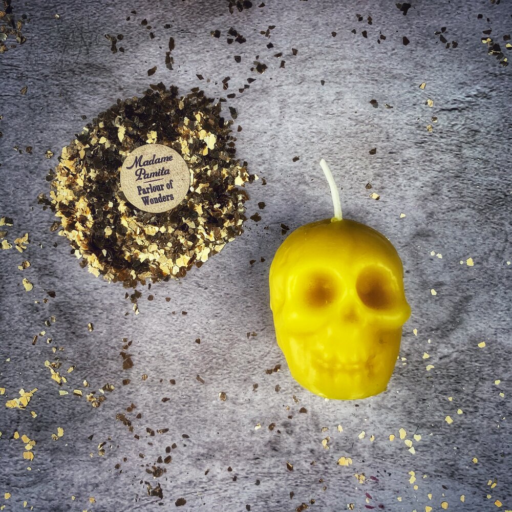 Vela Mágica de Calavera Pequeña de Cera de Abeja - Influencia Mental y Sabiduría Ancestral