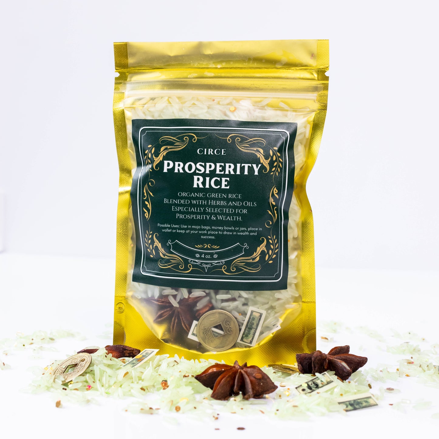 Arroz de la prosperidad – Hierba de 4 oz para altar de dinero y bolsa Mojo