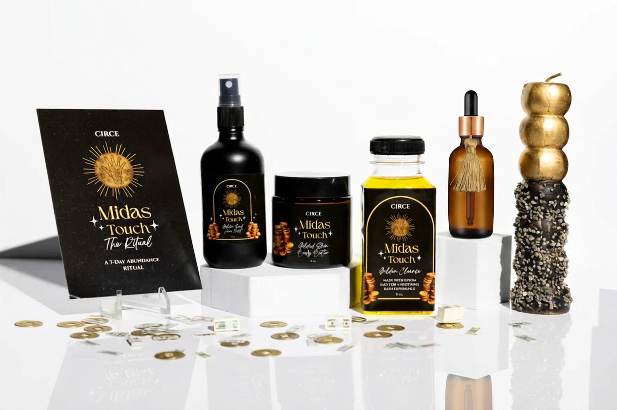 Aceite de unción dorado Midas Touch – Aceite ritual de ámbar, almizcle y azafrán