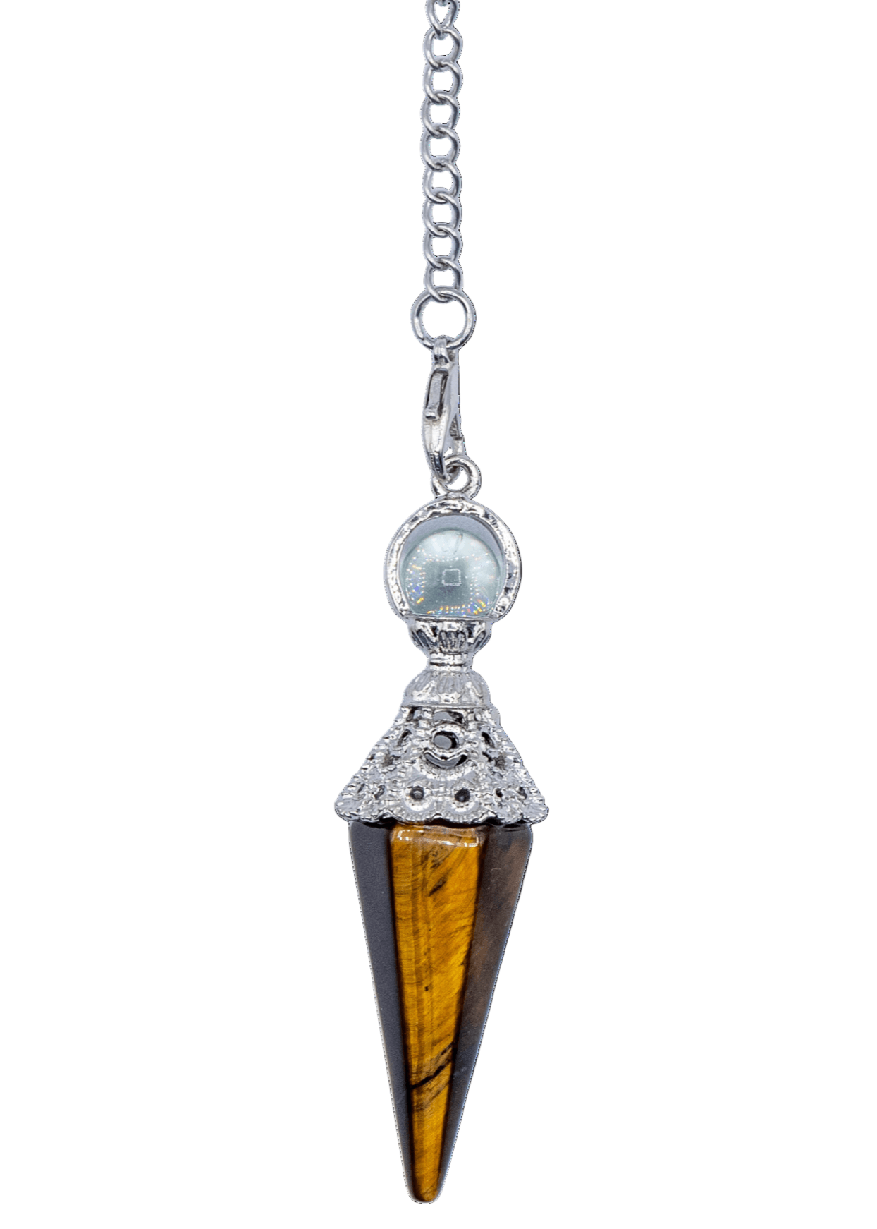 Péndulo de Cristal Ojo de Tigre Ornamentado