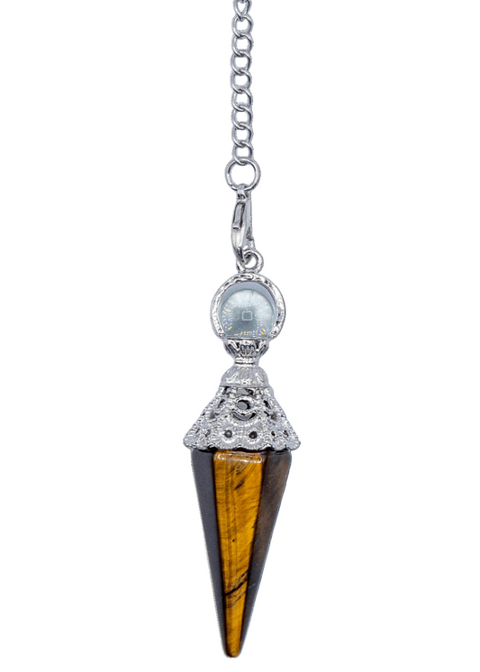 Péndulo de Cristal Ojo de Tigre Ornamentado
