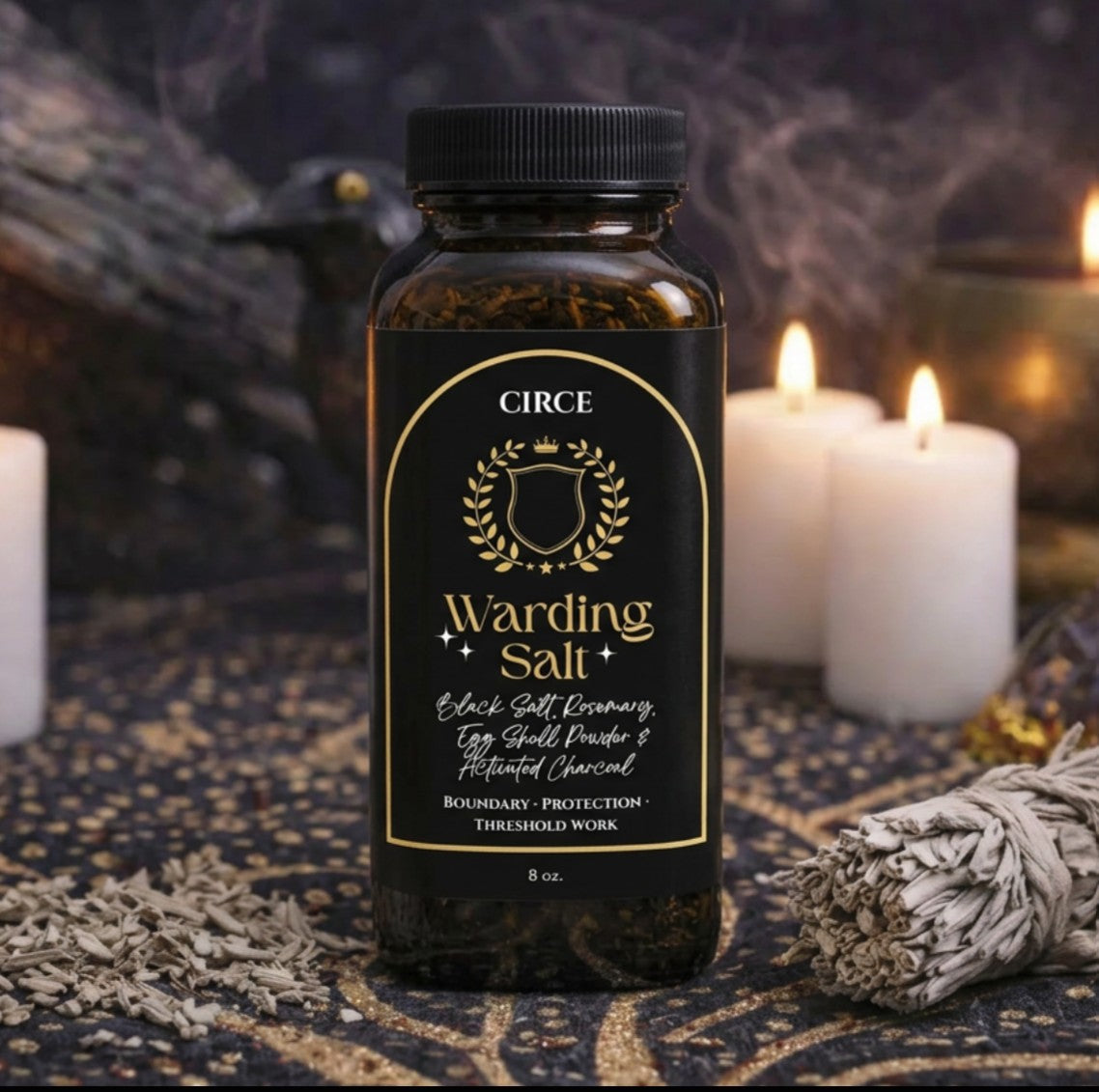 Sal Protectora – Mezcla de Protección Ritual con Sal Negra, Romero y Carbón Activado (8 oz)