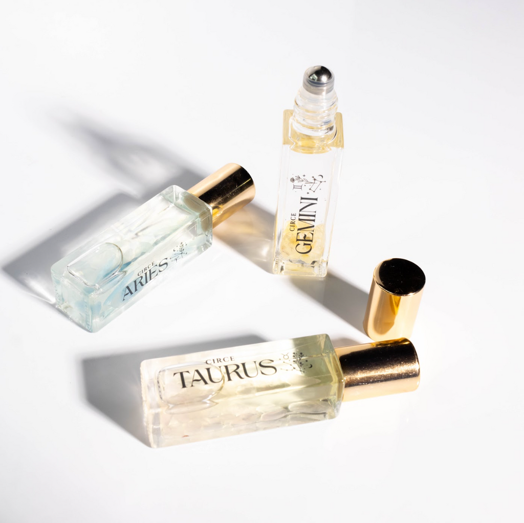 Juego de aceites perfumados del Zodíaco – 12 aromas del Zodíaco con gemas infundidas